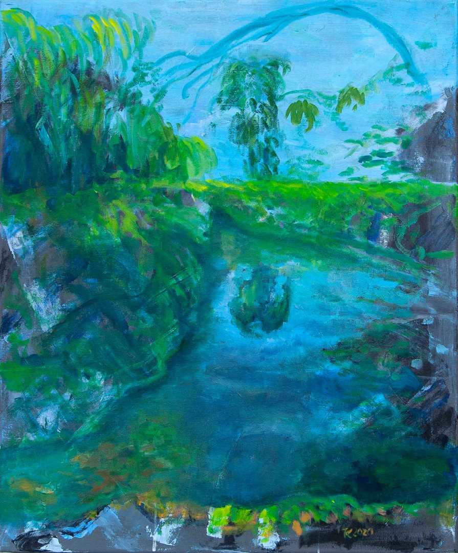 Sininen virta, 2021. Öljyväri kankaalle, 65cm x 54cm.